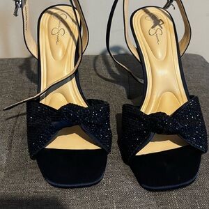 Jessica Simpson Navy Glitter Bow Ankle-Strap Heels